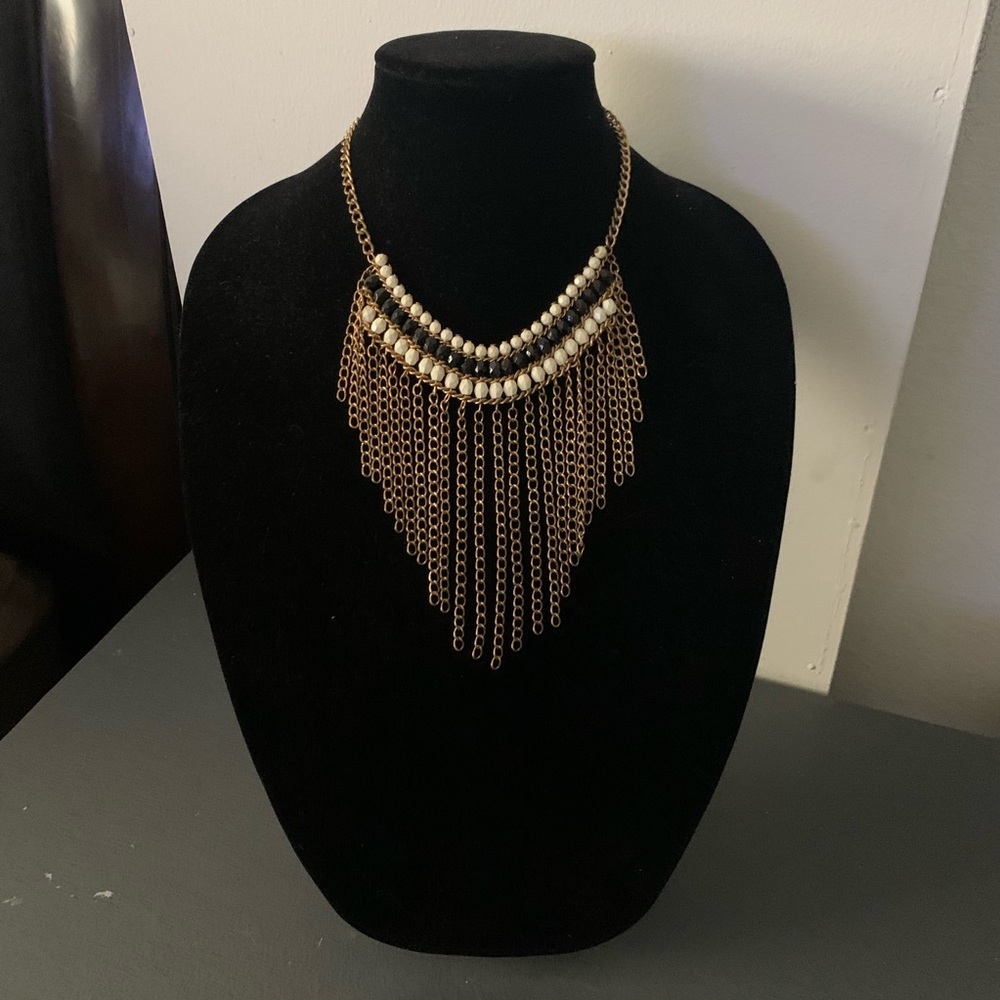 Copper gold color necklace & white & black beads